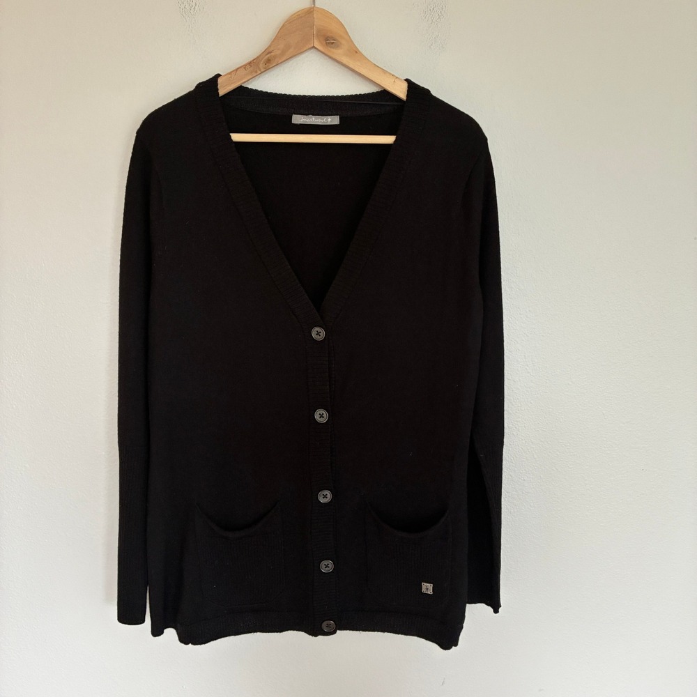 Smartwool Merino Wool Cardigan Sweater Women M Black V-Neck Pockets Button Front